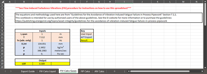 Screen shot of the FIV Calcs Liquid Excel document